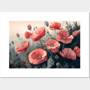 A Field of Wild Poppies in Soft Watercolors Posters and Art